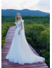 Beaded Ivory Lace Tulle Flowing Wedding Dress